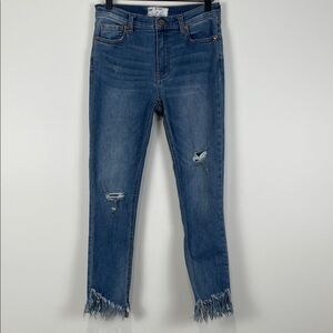 Free People Frayed Hem Distressed Blue Jeans Women’s 27 Skinny Boho Stretch